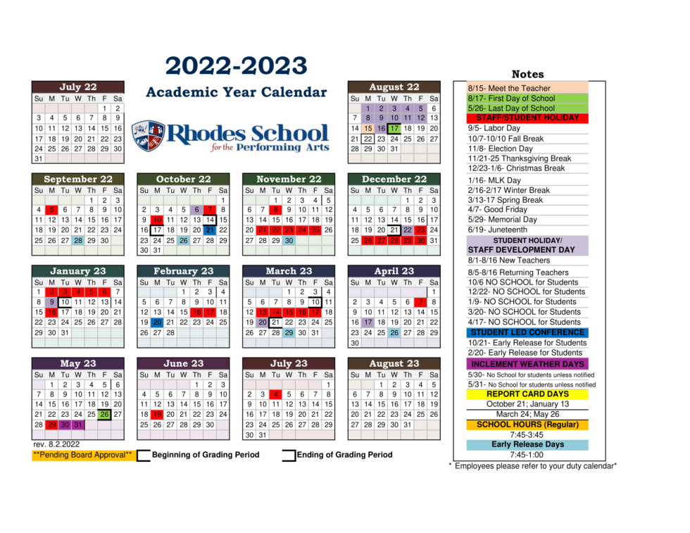 District Calendar Rhodes School for the Performing Arts