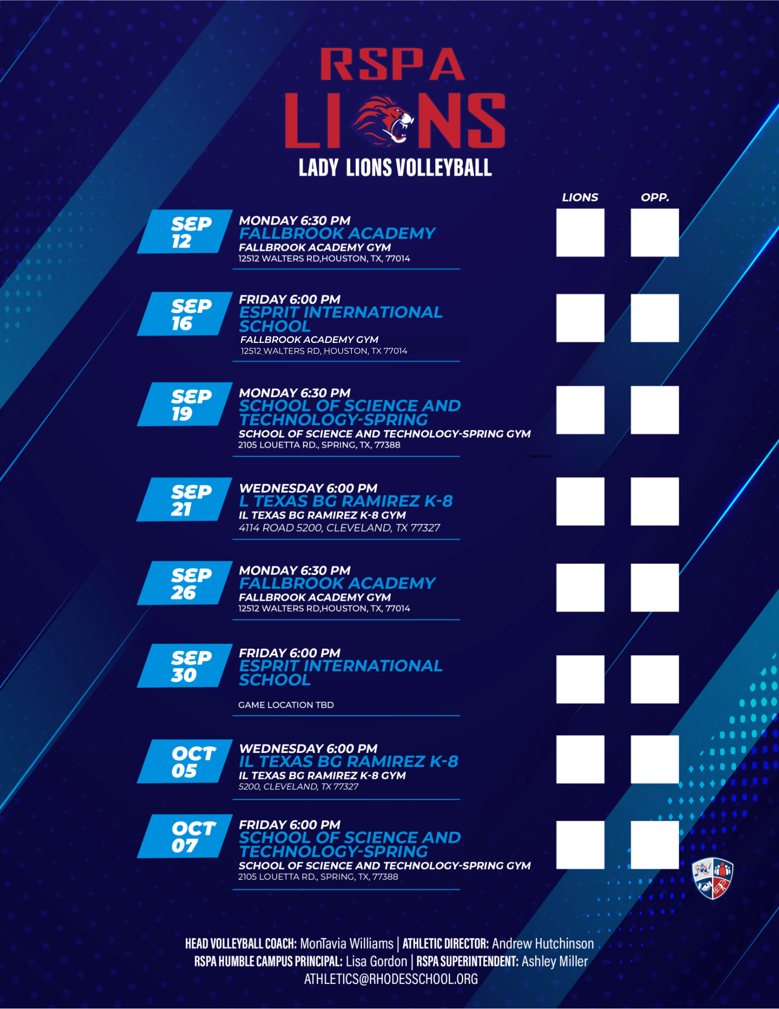 22-23 RSPA Humble Volleyball Schedule