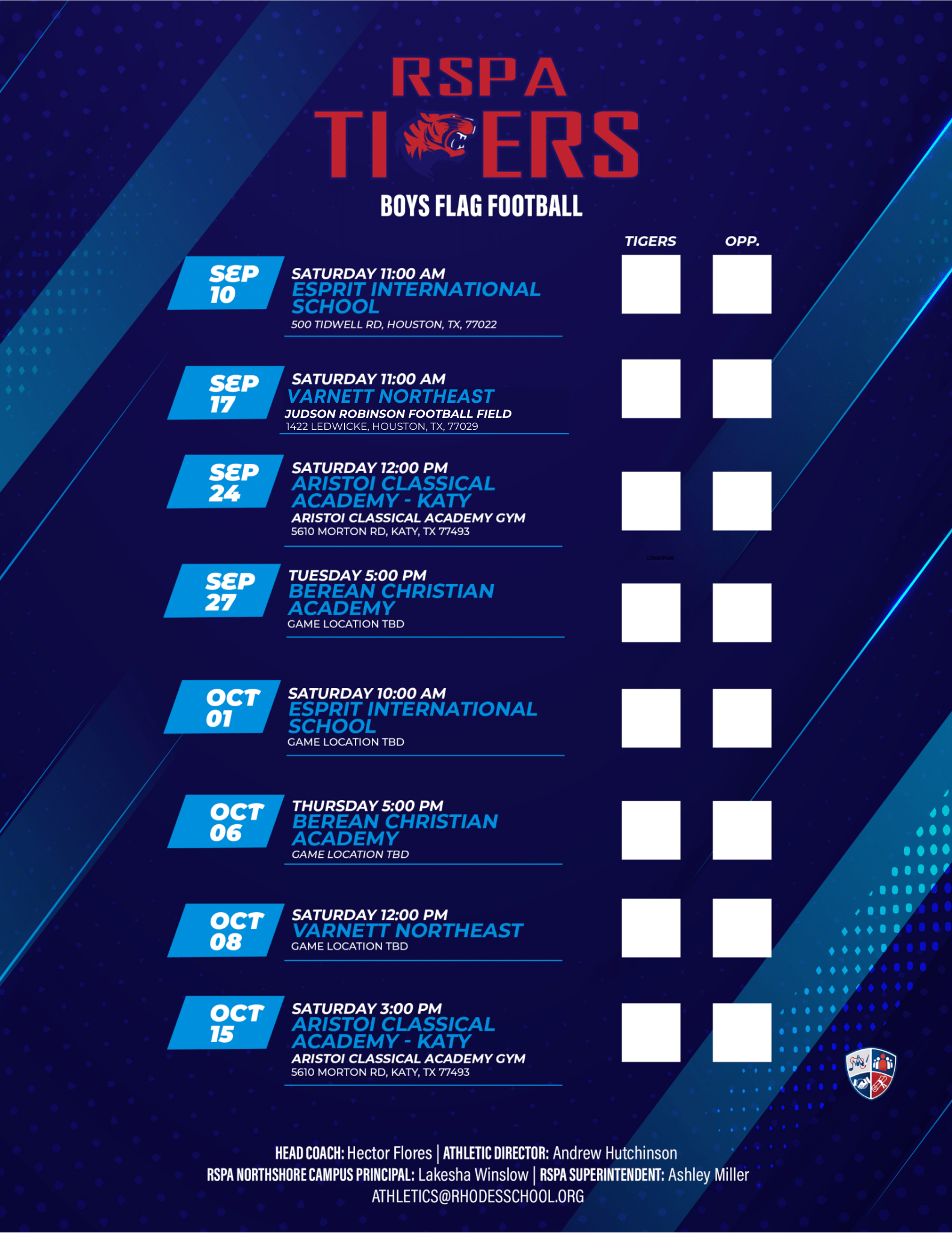 22-23 RSPA Northshore Flag Football Schedule