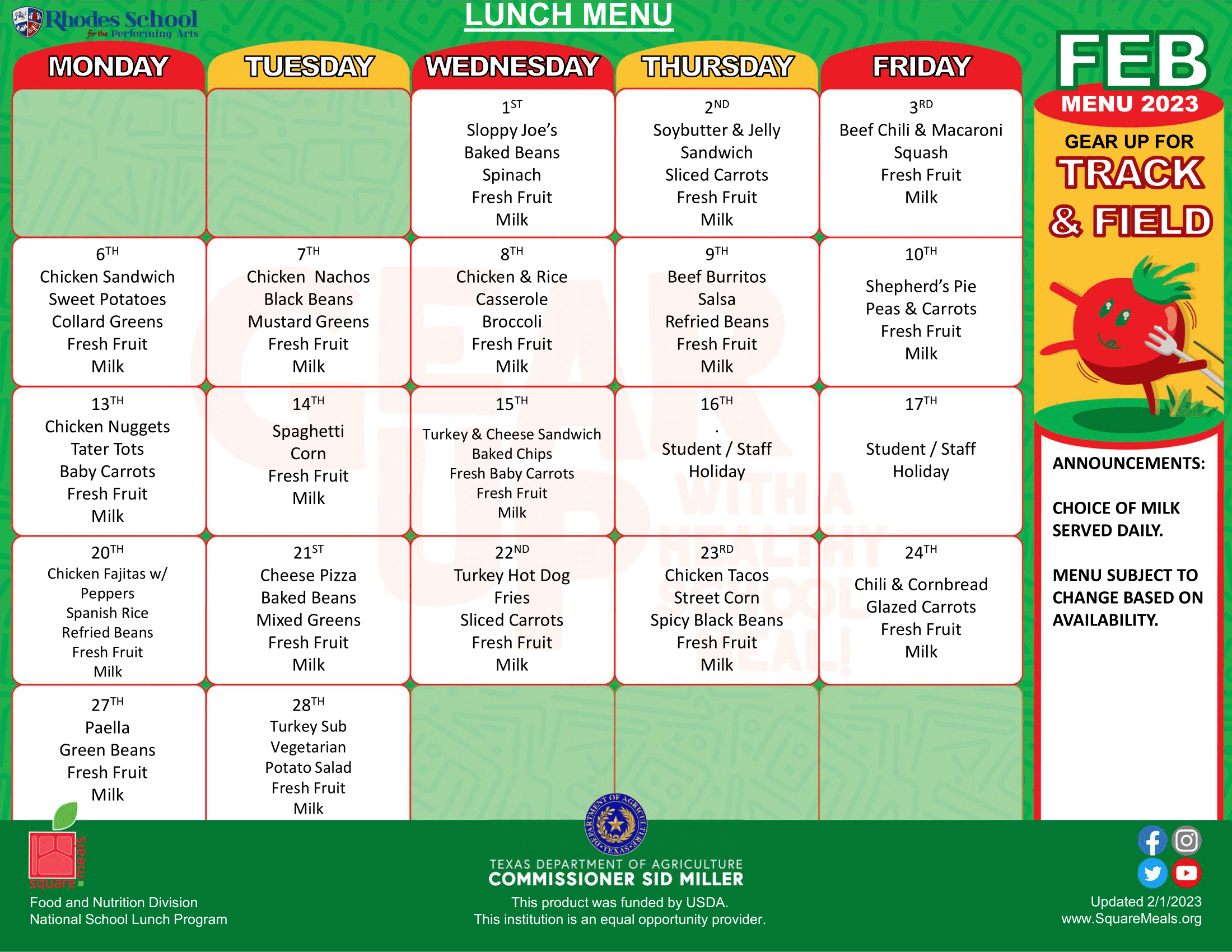 February Lunch Menu