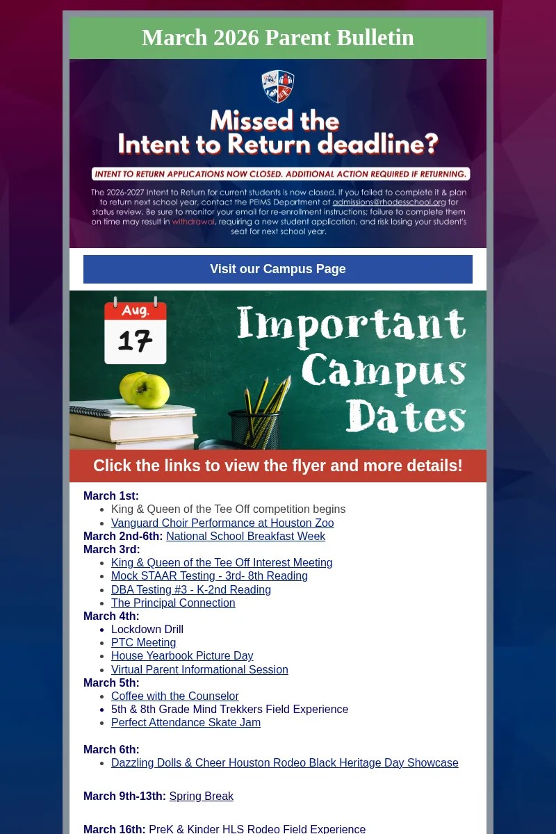 March 2026 Parent Bulletin Preview