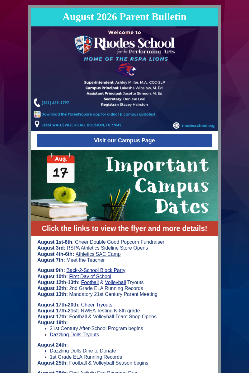 August 2026 Parent Bulletin preview