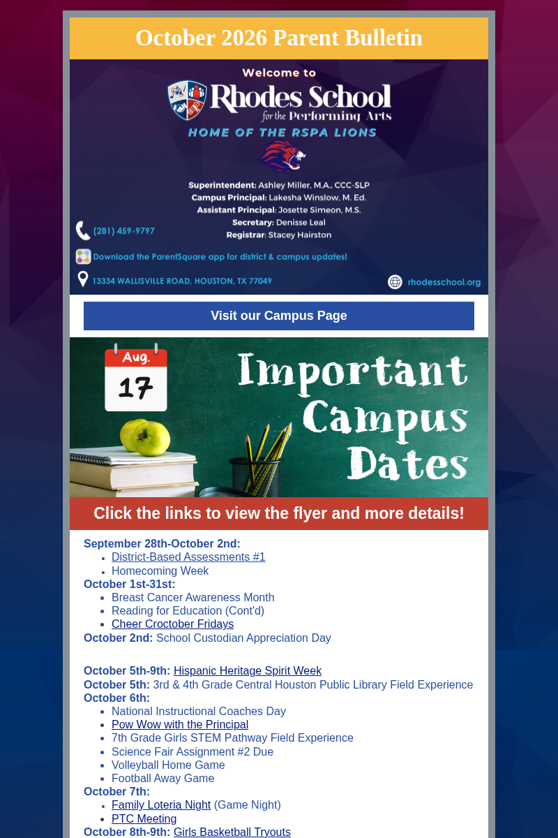 October 2026 Parent Bulletin preview